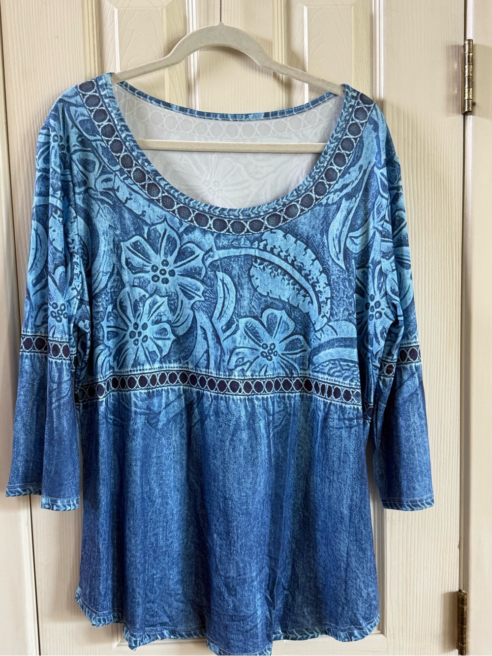 Blue Floral Lace-Trim Scoop Neck Women's Top Sz XXL - Picture 2 of 6